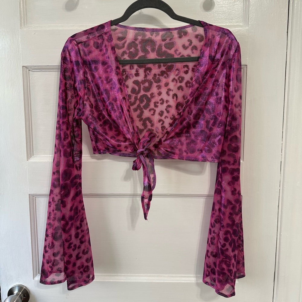 Leopard Print Tie-Front Top - Pink